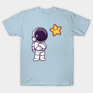 Cute Astronaut Looking Star In Space Cartoon T-Shirt